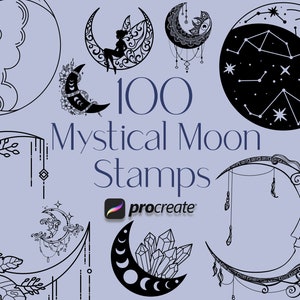 Procreate Moon Stamps, Procreate Celestial Stamps, Procreate Mystical, Witchcraft Stamps, Procreate Tattoo Stamps, Wicca Stamps