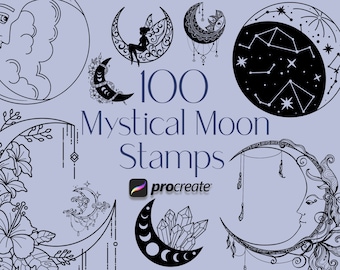 Mystical Moon Procreate Stamps | Celestial Stamps | Witchcraft Stamps | Tattoo Stamps | Wicca Stamps | Commercial Use Included