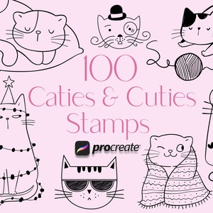 Doodle Cat Procreate Stamps | Procreate Cat Stamps | Procreate Stamps | Procreate Brushes | Doodle Stamps | Commercial Use Included