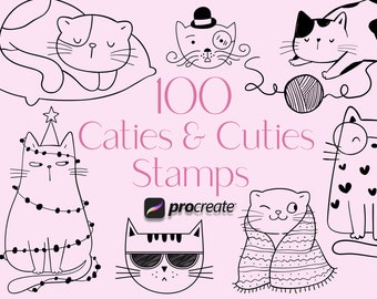 Doodle Cat Procreate Stamps | Procreate Cat Stamps | Procreate Stamps | Procreate Brushes | Doodle Stamps | Commercial Use Included