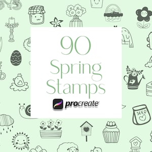 May include: A set of 90 spring-themed stamps for the Procreate app. The stamps feature a variety of cute and whimsical designs, including flowers, birds, eggs, and more. The stamps are perfect for adding a touch of spring to your digital art.