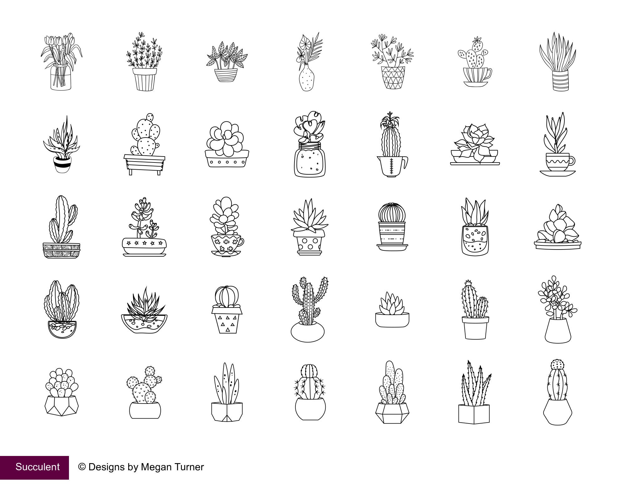 100 Succulent Cactus Procreate Stamps: Potted Plant Brush Set (digital ...