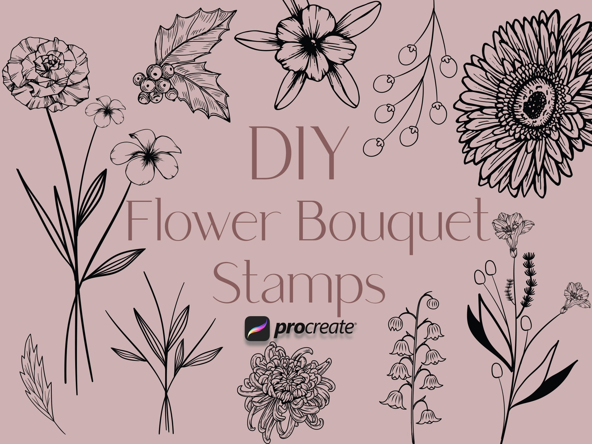 Birth Month Flower Stamps: Botanical Procreate Brushes (commercial Use ...
