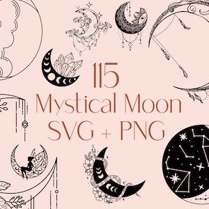 Mystical Moon SVG, Celestial SVG, Crescent  Svg, Svg Files, Mystical Moon Clipart, Witchcraft Svg, Magic Svg, Wicca Svg, Commercial Use