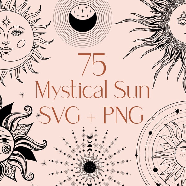 Mystical Sun SVG, SVG céleste, sorcellerie Svg, fichiers svg, Wicca Svg, Svg magique, Clipart soleil mystique, Sun SVG, utilisation commerciale incluse