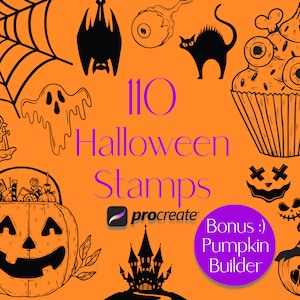 Procreate Halloween Stamps, Procreate Horror Stamps, Spooky procreate, Witch Stamps, pumpkin procreate, Ghost Procreate, Zombie Stamps