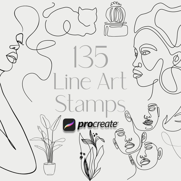 Line Art Procreate Stamps | Minimalist Procreate Stamps | Woman, Flowers and Animals Procreate Stamps | Commercial Use Included