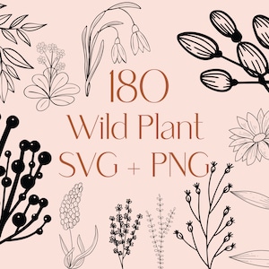 Wildflower SVG, Flower SVG, Floral Svg, Wild Plant Svg, Botanical Svg, Leaves Svg, Branches Svg, Herb Svg, Flower clipart, arquivos svg cricut