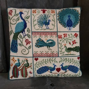 Shaker Patchwork Peacocks, Patchwork, Needlepoint Kit, Tapestry Kit, Tapestry Cushion, Needlepoint Pillow, Design