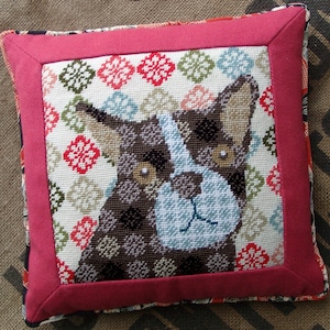 Needlepoint Kit, Tapestry Kit, Tapestry Cushion, Needlepoint Pillow, Modern Dog Design, Calico Dog Needlepoint Design, quirky tapestry kit