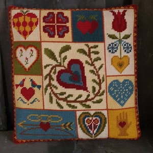 Shaker Patchwork Hearts, Patchwork, Needlepoint Kit, Tapestry Kit, Tapestry Cushion, Needlepoint Pillow, Design