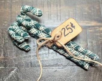 Primitive Style Candy Canes, Green and Cream Fabric Candy Canes, Group of 5 Primitive Candy Canes, Fabric Candy Canes, Farmhouse Christmas