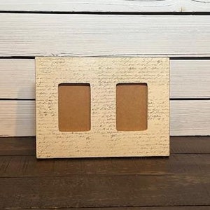 Tabletop Double Photo Frame, Vintage Style Double Picture Frame, Picture Frame For Two Wallet Size Photos, Picture Frame With Faded Writing