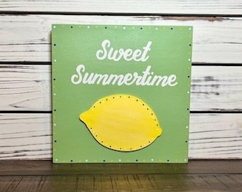 Lemon Decor, 8x8 Lemon Wall Art, Lemon Sign, Summer Decor, Sweet Summertime Lemon Sign, Lemon Shelf Leaner, Lemon Home Decor, Kitchen Decor