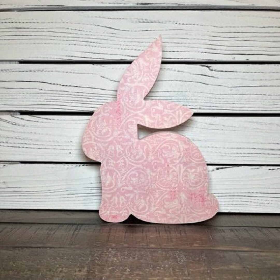Wood Bunny Shelf Sitter, Bunny Decor, Rabbit Decor, Spring Decor, Pink ...