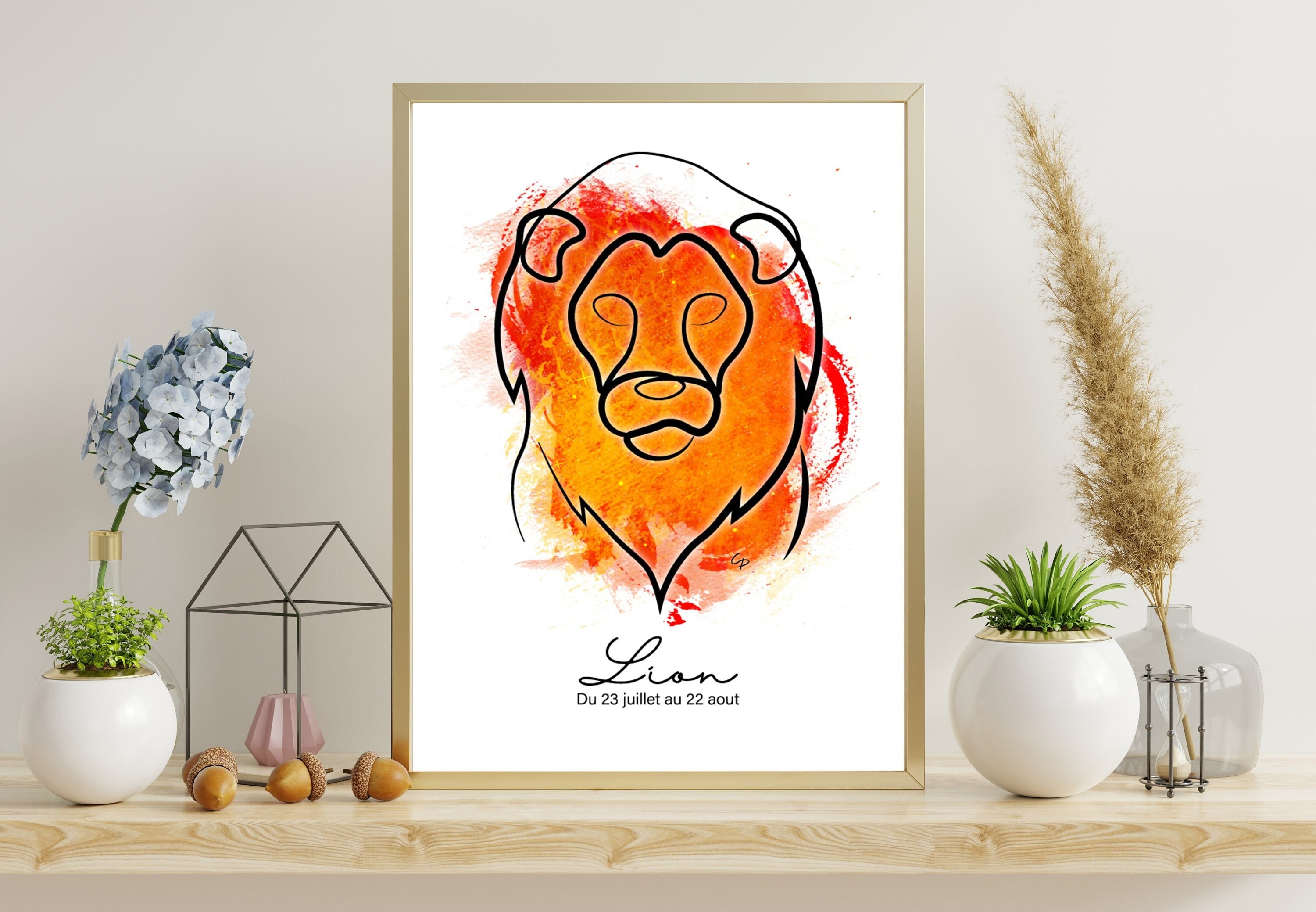 Affiche Lion Signe Astrologique - Illustration Du Zodiaque