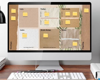 Boho Desktop Organizer Background Wallpaper - Computer, Laptop, ADHD, Digital To Do List, Weekly Planner, Task, Work, School, Personal