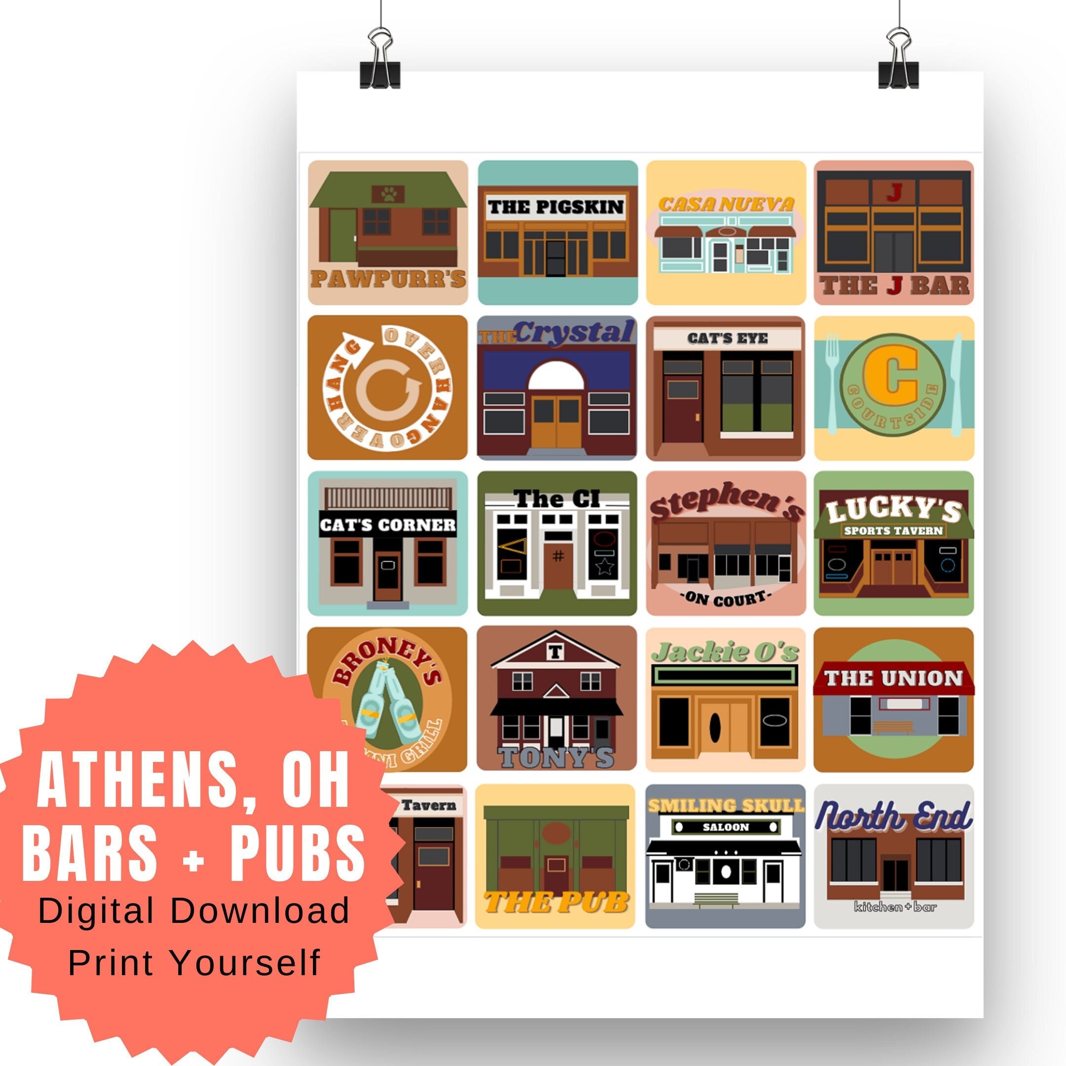 Athens Ohio Bars & Pubs Digital Design - Ohio University Poster ...