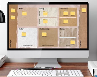 Neutral Desktop Organizer Background Wallpaper - Computer, Laptop, ADHD, Digital To Do List, Weekly Planner, Task, Work, School, Personal