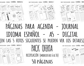 Compilation pack offer spanish habit trackers - Journal Printable Organizer. PDF A5 DIGITAL. 50 supplementary pages (6, 7, 8, 9 y 10)