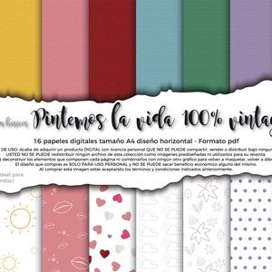 PACK 16 digital PAPELES imprimibles "Pintemos la vida 100% Vintage" - Papeles digitrales para SCRAPBOOKING, junk journal, journals...