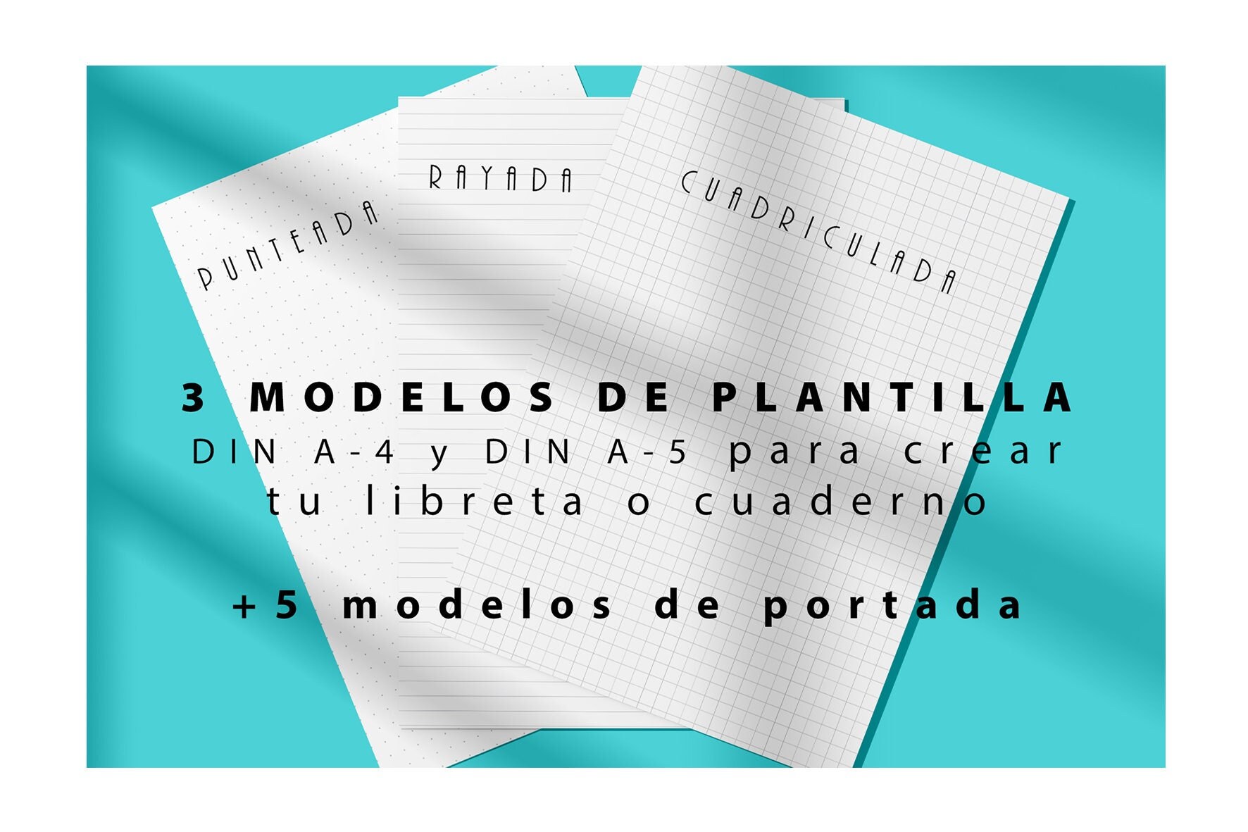 Set de hojas imprimibles DIN A-4 y DIN A-5 / raya-cuadros-puntos + 5 portadas - Colores PASTEL