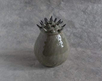 Spikey celadon tea jar