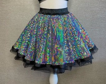 Holographic tutu skirt, Hologram circle tutu skirt, Reflective skirt, Holographic Skater Skirt