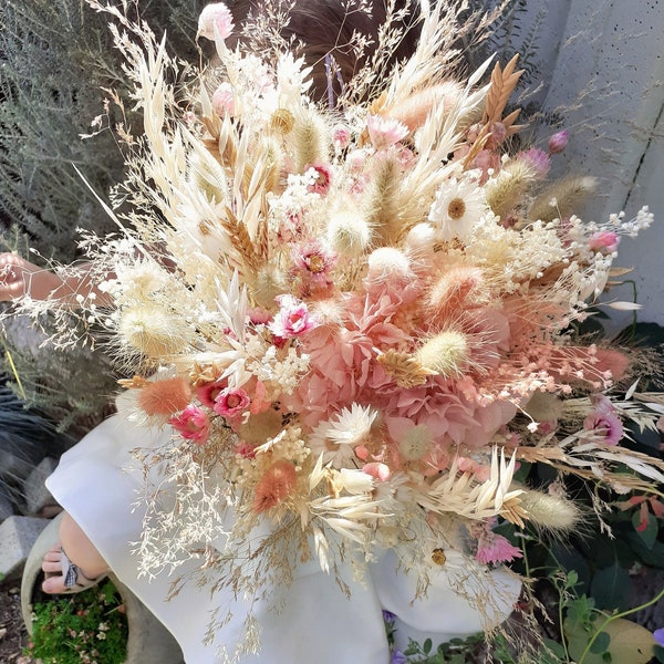 bouquet fleurs séchées Lucette rose sche