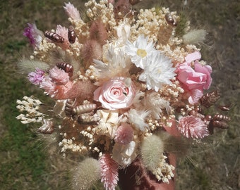 bouquet fleurs séchées Louisette sche sec préservé hortensia rose stabilisé mariage or