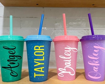 12oz Glitter Kids Tumbler Cup Personalized, Pool Party Favors
