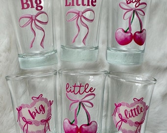 coquette bow Big Little sister Sorority shot glasses, Big sister, lil sister GBig and Glil college student gift
