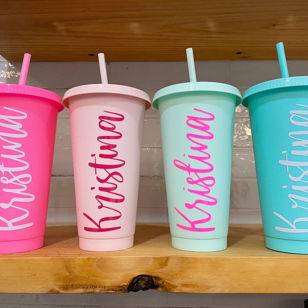 Custom water bottle tumbler, bridemaids gift, Neon cup smoothie cup, Bride Tribe Tumblers, Custom cup, dance team gifts, halloween bach