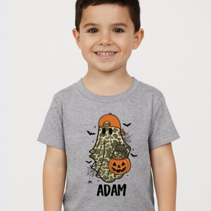 Boys camo ghost Halloween Shirt for Toddler, Personalized Boo Toddler Tee, Pumpkin Shirt, Spooky Season, Spooky Due Boys Ghost Name Shirt