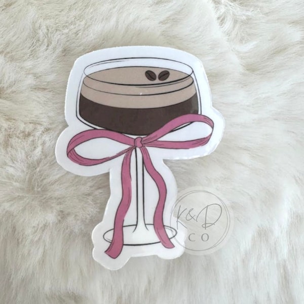 espresso martini pink bow Sticker, magnet coquette preppy Vintage sticker, vinyl Holographic Girly trendy popular best seller