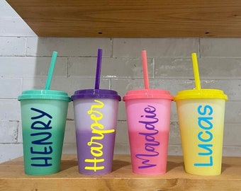 Color Changing Kids Tumbler cup Personalized, christmas stocking stuffer, 3 year old girl gift, 2 year old boy gift, party favors