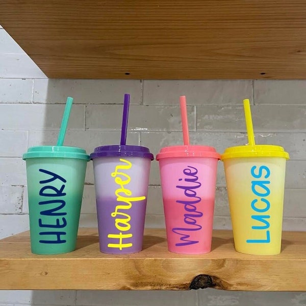 Color Changing Kids Tumbler cup Personalized, christmas stocking stuffer, 3 year old girl gift, 2 year old boy gift, party favors