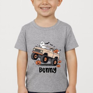 Boys monster truck Halloween Shirt for Toddler, Personalized Boo Toddler Tee, Pumpkin Shirt, Spooky Season, Spooky Due Boys Ghost Name Shirt