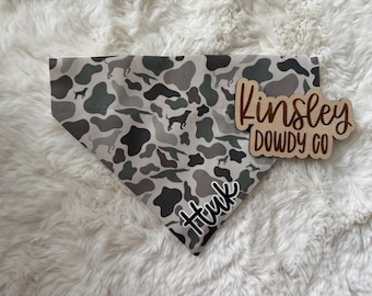 Personalized camo blue boy dog bandana, lab mallard duck