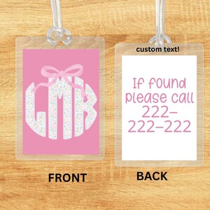 thick 10ml pink floral pastel monogram Chinoiserie Bow Bag Tag Pink Watercolor Back to School Backpack Tag Laminated Baby Girl Diaper Bag