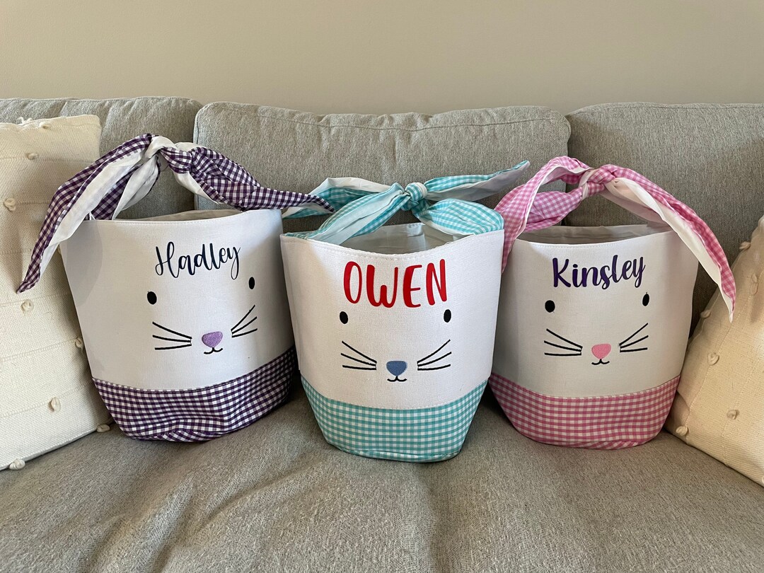 Personalized Easter Bunny Baskets, Bucket With Name Girls Boys, Custom