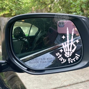 Stay feral decal, halloween car decal, skeleton peace sign decal, spooky car accessories, goth decals, pastel goth decor skeleton hand decal