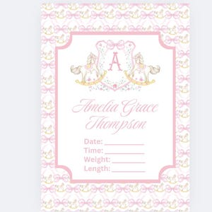 NUR DIGITAL rosa Schleife Kaninchen Monogramm Baby Mädchen Krankenhaus Zeichen, Wappen Gewicht Größe Name Geburtsdaten