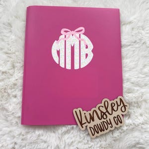 girls monogram Plastic Pocket Folder w/ Name, preppy name personalized custom 3-Prong Folder, subject boys bow Back to School supplies