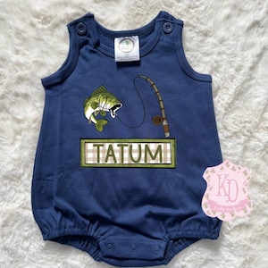 fish fishing boys bubble preppy personalized kids romper, unisex tractor baby toddler spring summer clothing