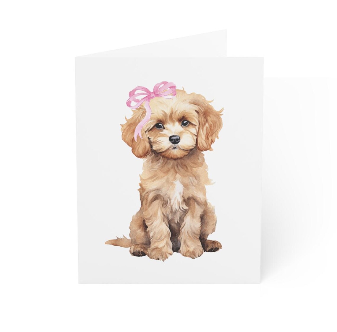 Cavapoo Blank Card, Pink Bow Doodle Dog Greeting Card Set, Watercolor ...