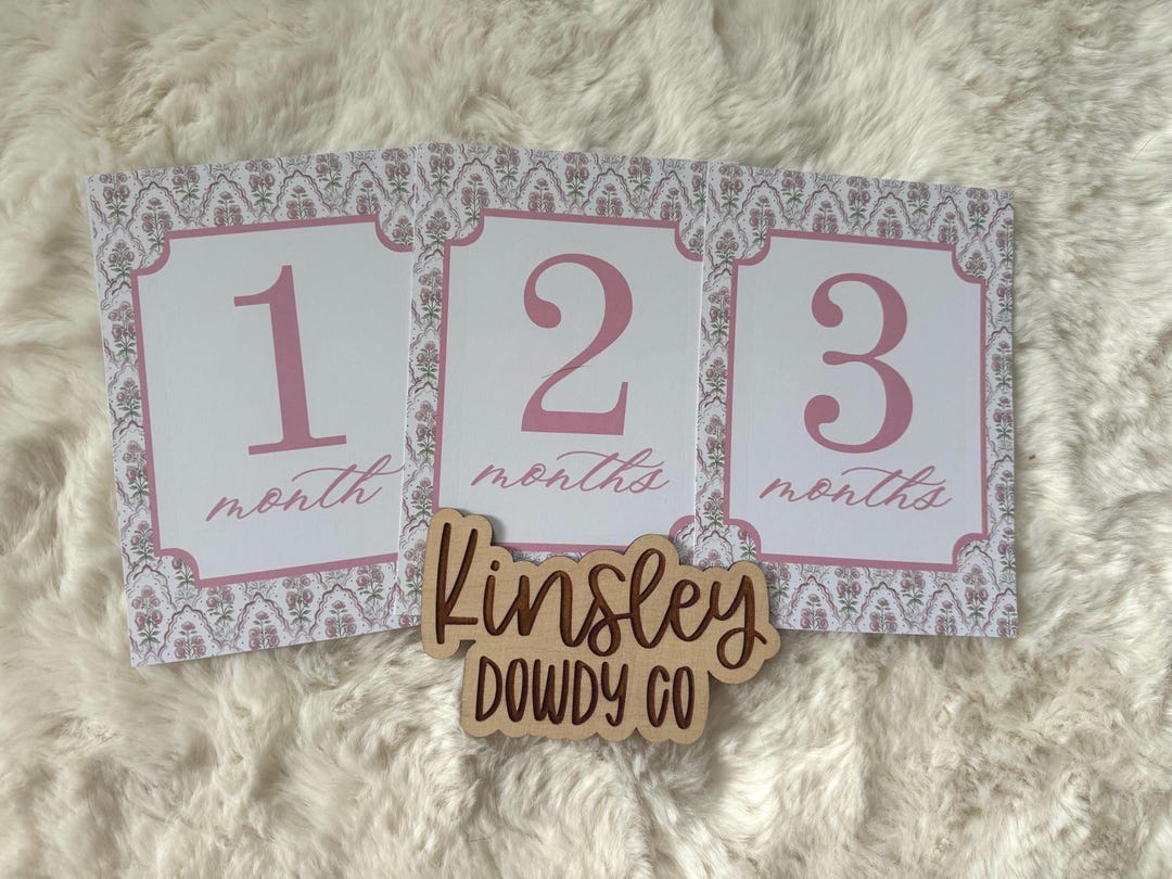Baby Girl Milestone Cards, Watercolor Pink Toile Floral Milestone Cards ...