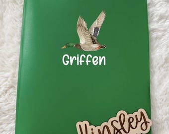 Plastic Pocket Folder w/ Name, mallard duck name personalized custom 3-Prong Folder, subject boys bow Back to School supplies
