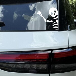 Waving Skeleton Vinyl Decal peeker Car Window Rearview Mirror Laptop Bumper Sticker | Holographic Y2K Aesthetic Halloween Gothic Spooky