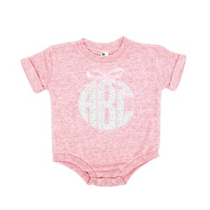 Custom Monogrammed tee Bubble Romper, bow pink floral Personalized Baby Clothes Toddler Girl preppy kids coquette baby spring summer